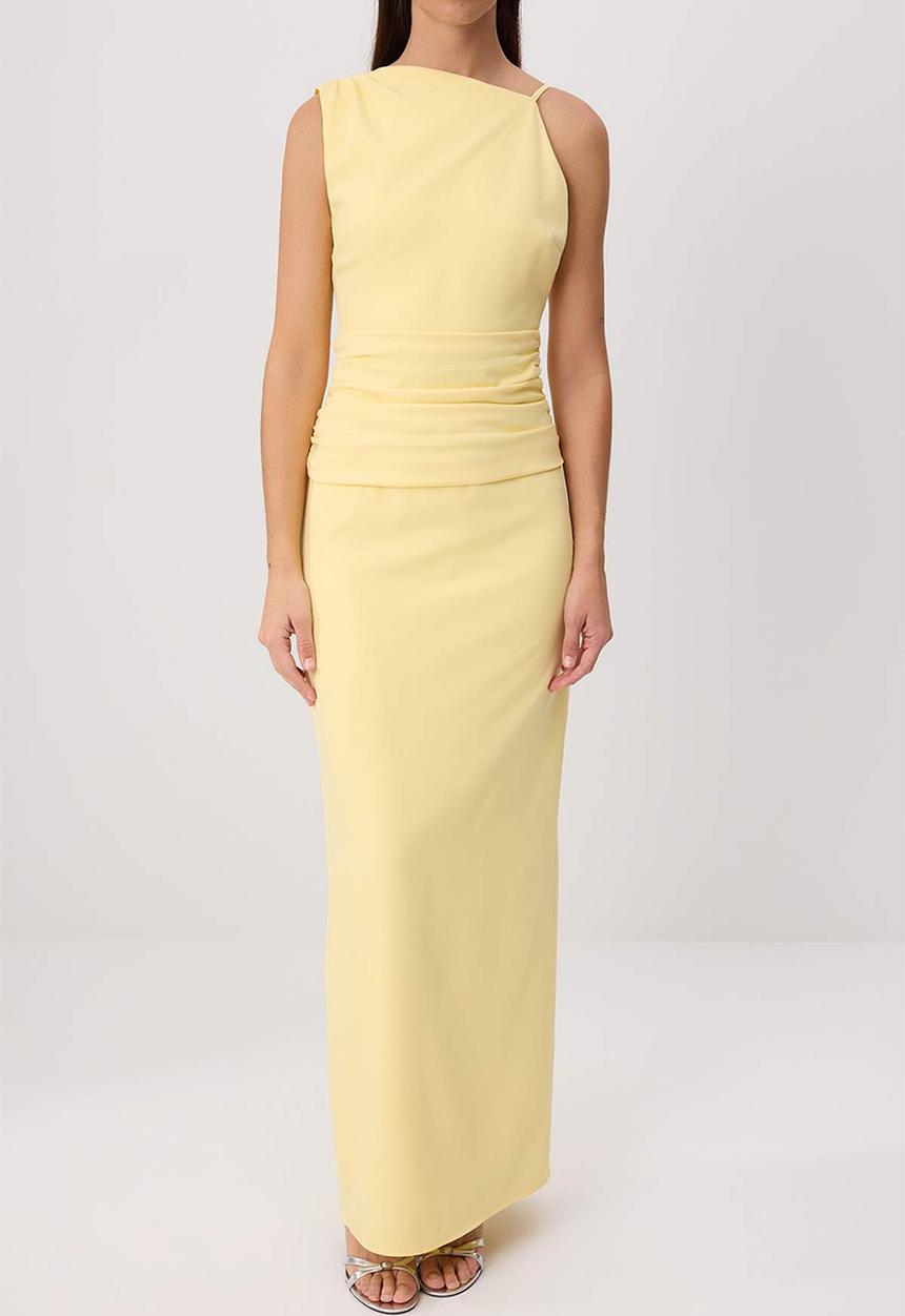 Trendyol - Asymmetric Collar Maxi Evening Dress - Yellow