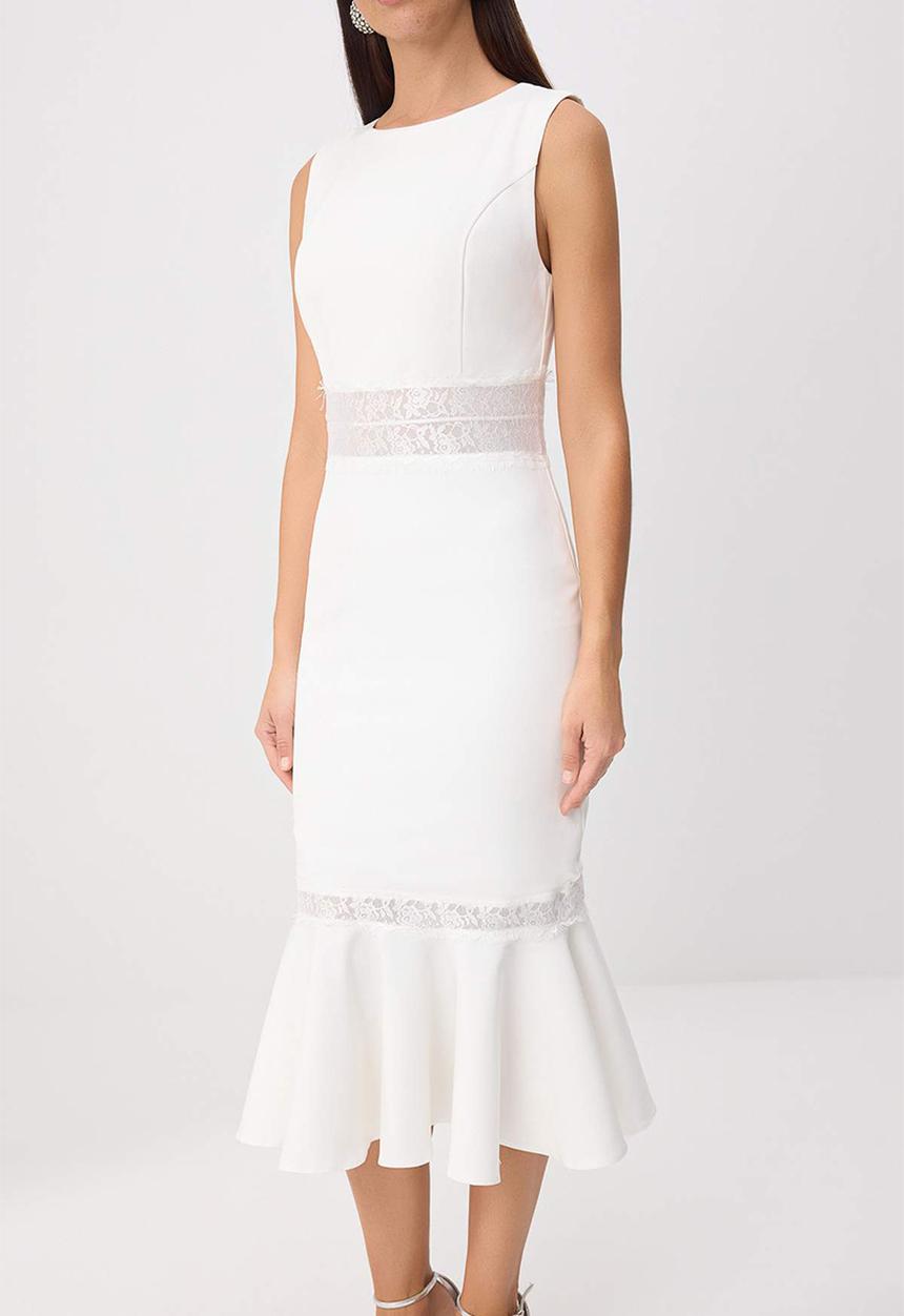 Trendyol - Lace Detail Fish-Tail Midi Dress - White
