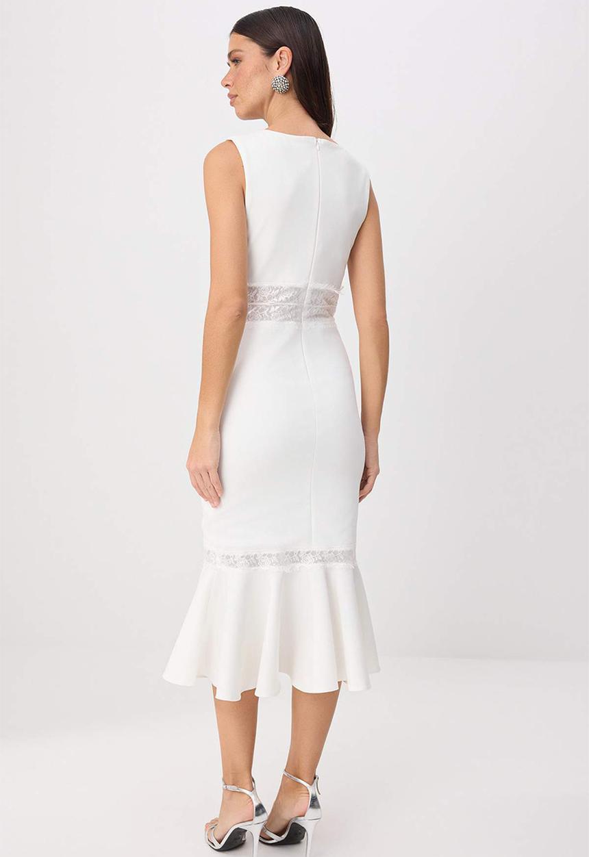 Trendyol - Lace Detail Fish-Tail Midi Dress - White