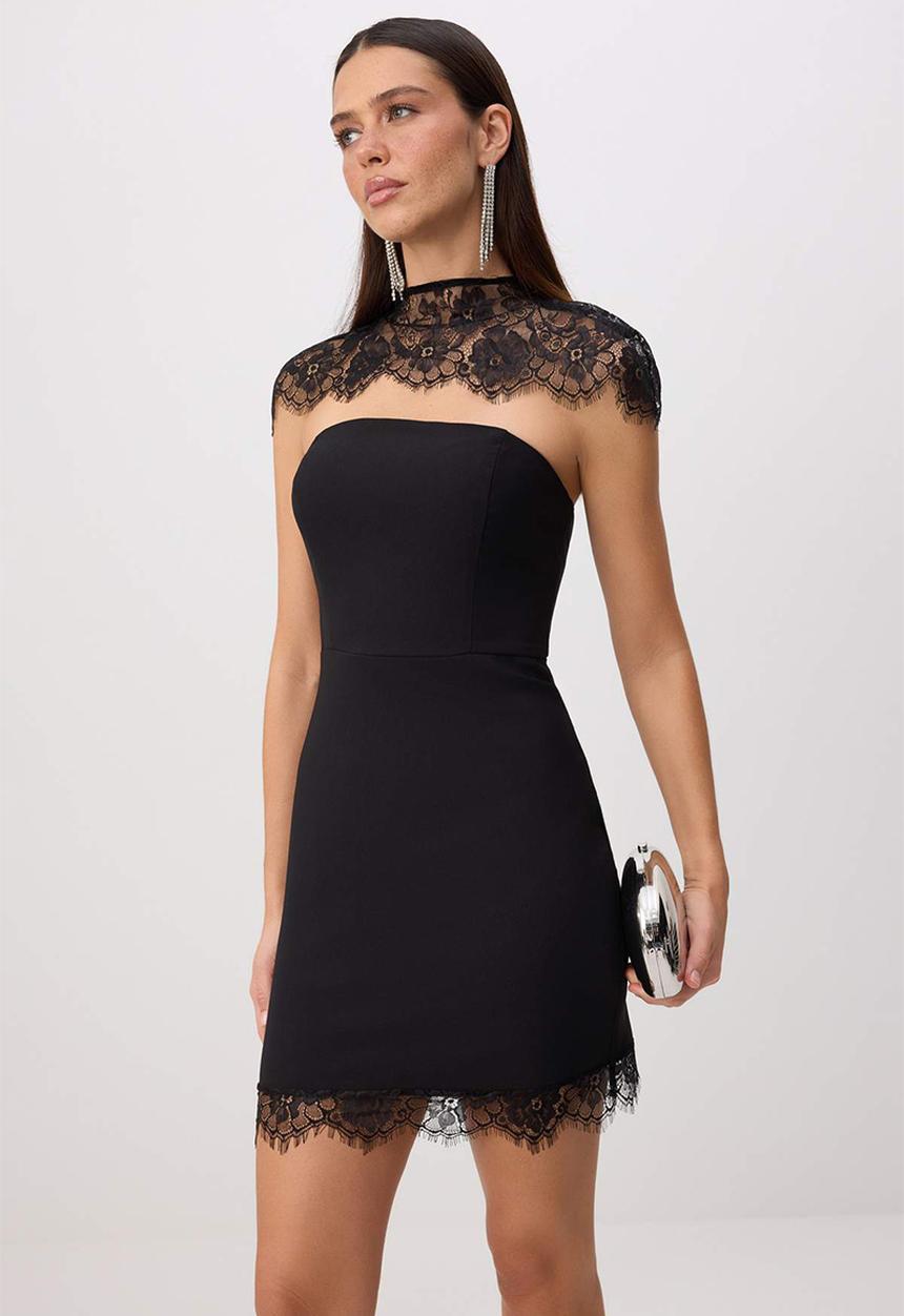 Trendyol - Lace Detail Bodycon Mini Dress - Black