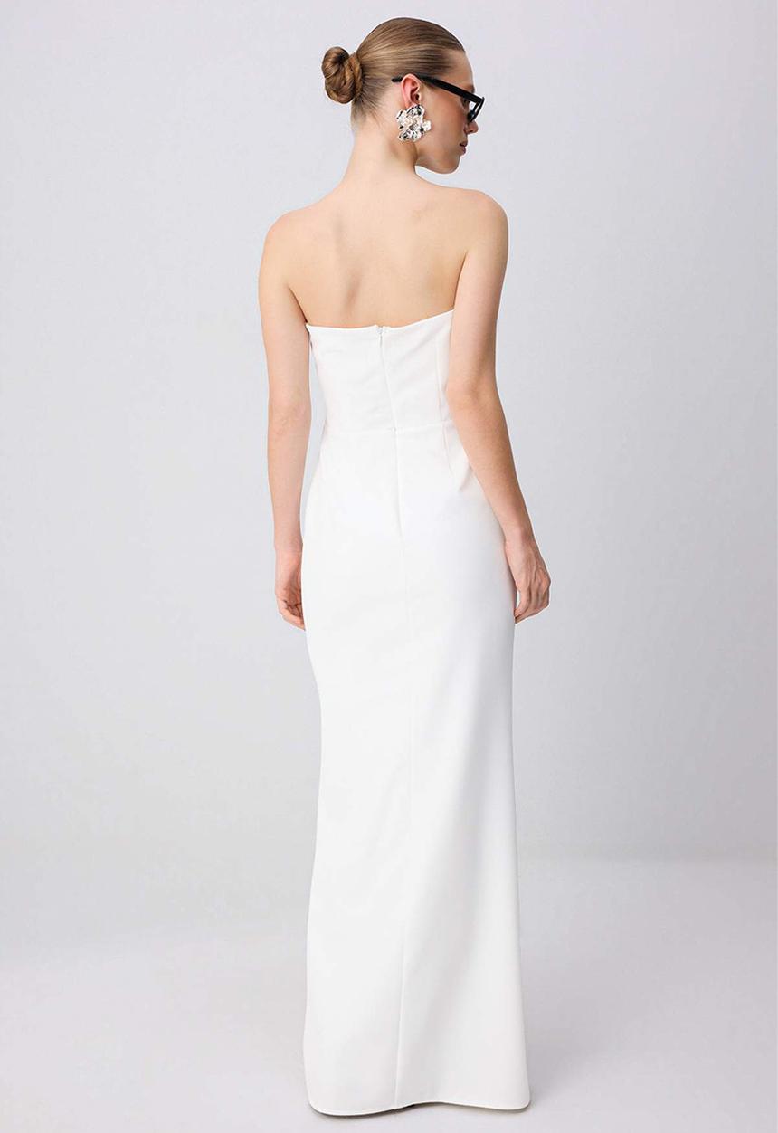 Trendyol - Strapless Straight-Cut Maxi Evening Dress - Black and White