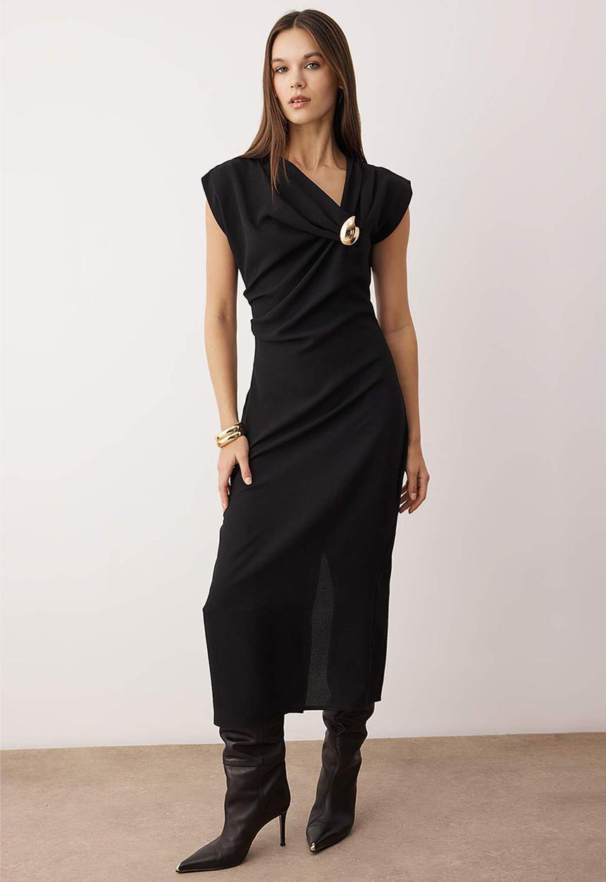 Trendyol - Accessory Detail Midi Dress - Black