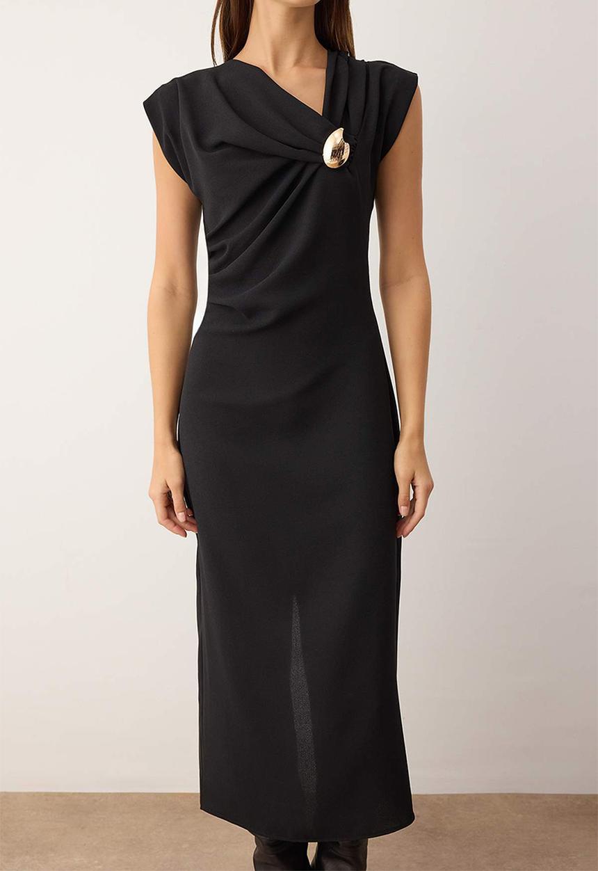 Trendyol - Accessory Detail Midi Dress - Black