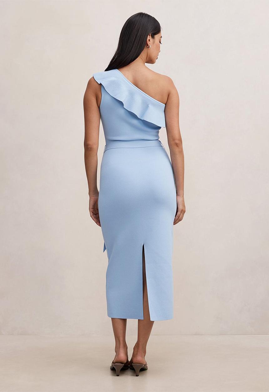 Forever New - Charlize asymmetric frill midi dress in soft blue