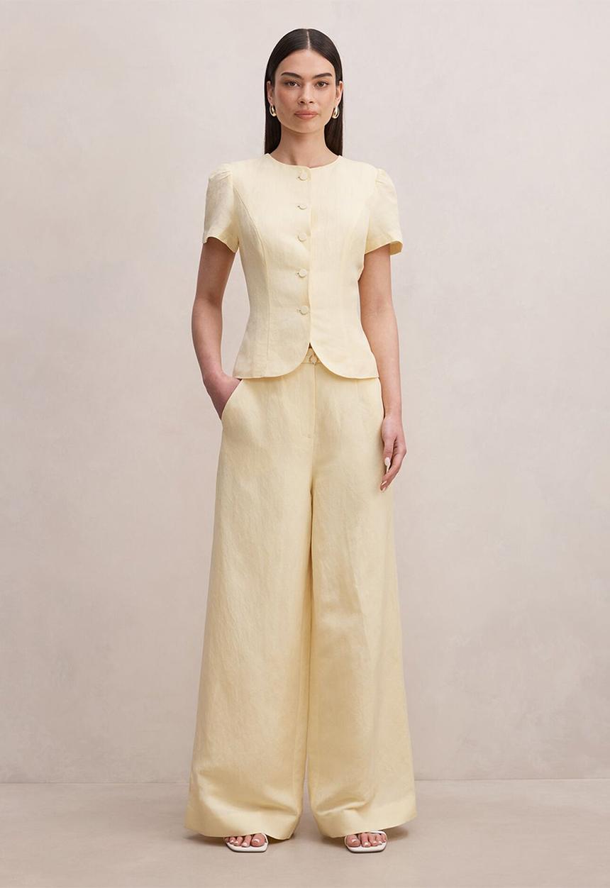 Forever New - Matilda linen blend wide leg pants in butter yellow set