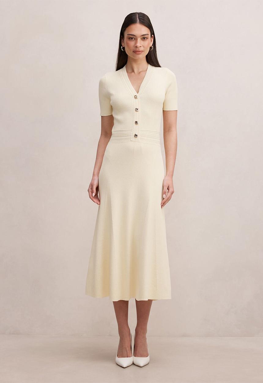Forever New - Niki v-neck stitch knit dress in lemon yellow