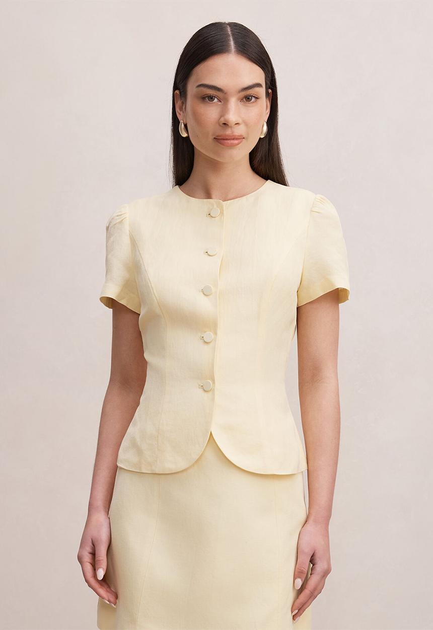 Forever New - Cartia button down top in butter yellow set