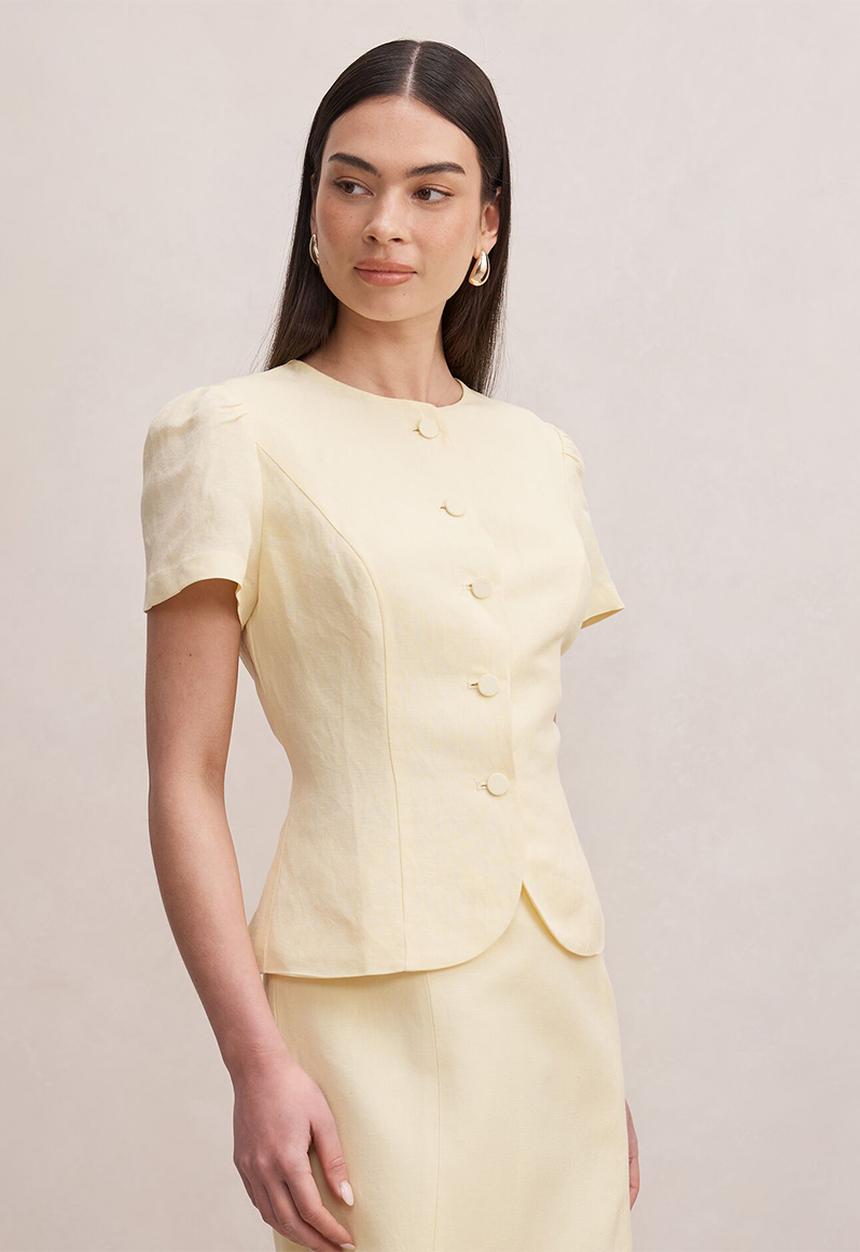 Forever New - Cartia button down top in butter yellow set
