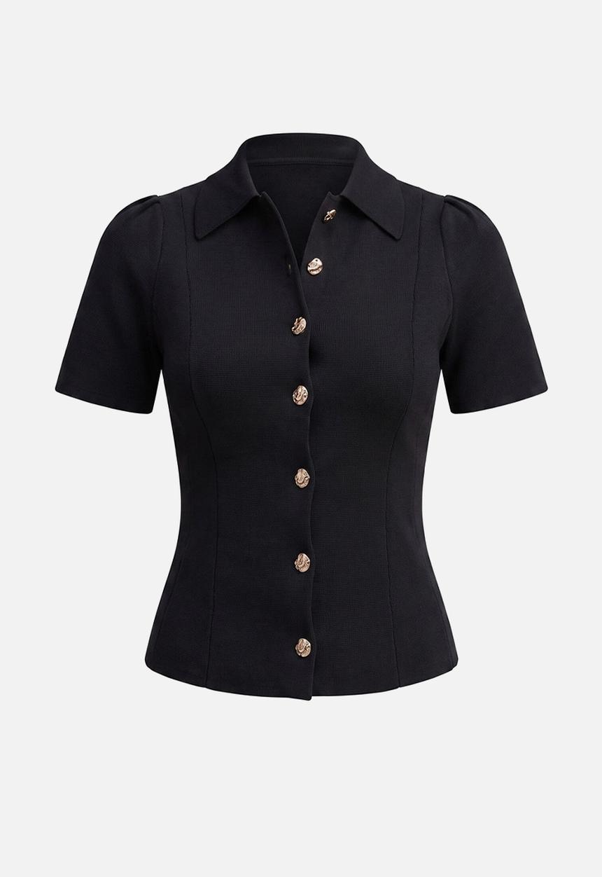Forever New - Esther button detail knit top in black