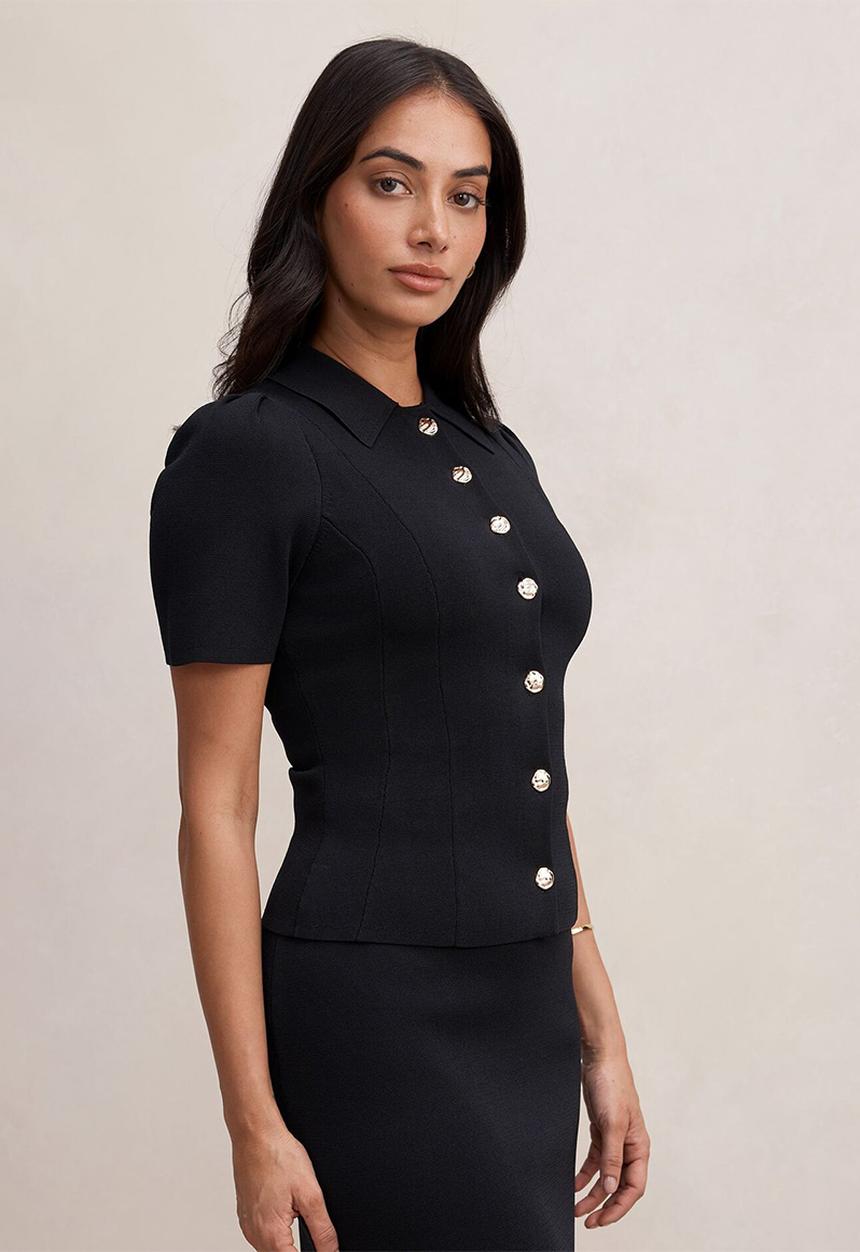 Forever New - Esther button detail knit top in black