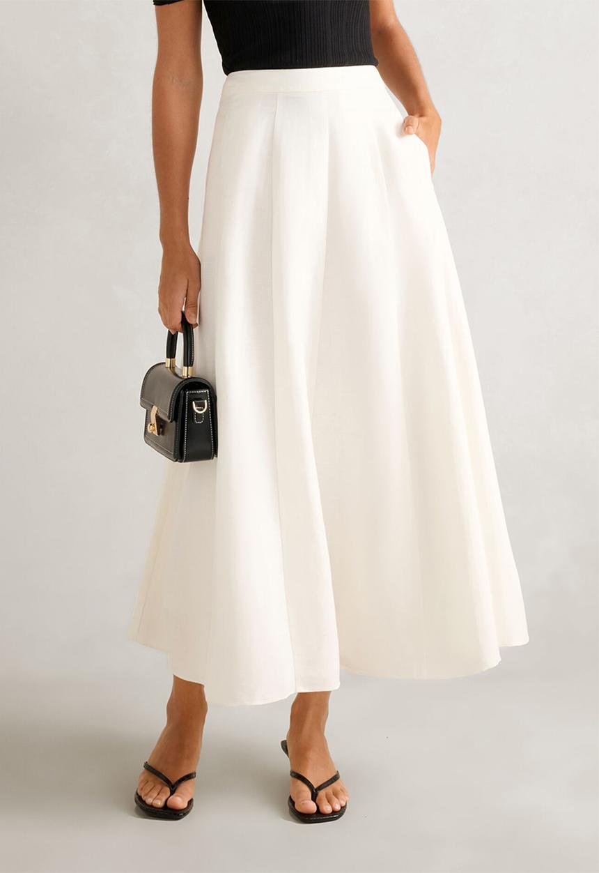 Forever New - Georgina linen blend midi skirt in porcelain