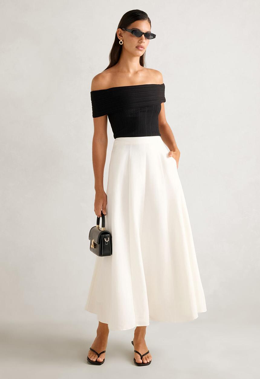 Forever New - Georgina linen blend midi skirt in porcelain