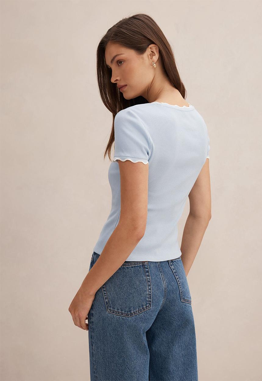 Forever New - Rebecca scallop trim t-shirt in cloud blue/porcelain