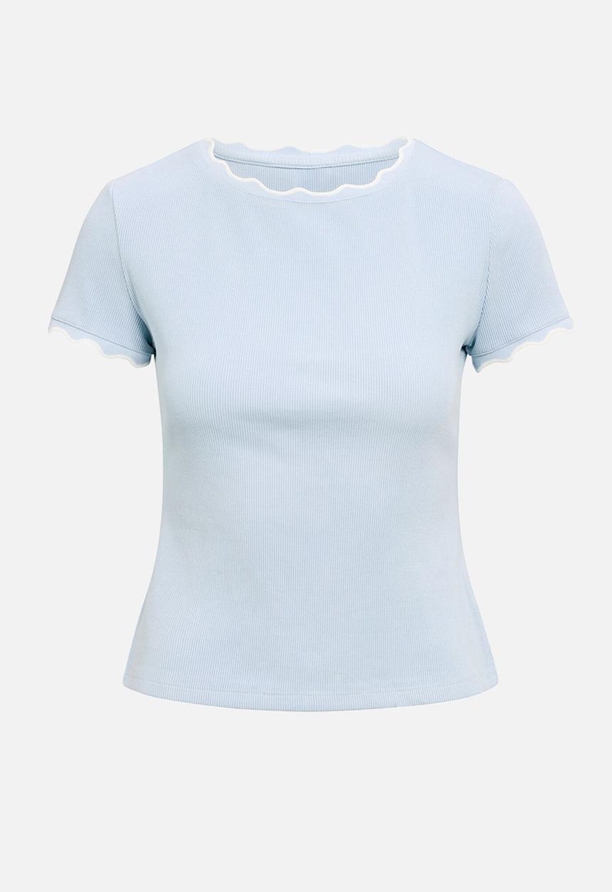 Forever New - Rebecca scallop trim t-shirt in cloud blue/porcelain