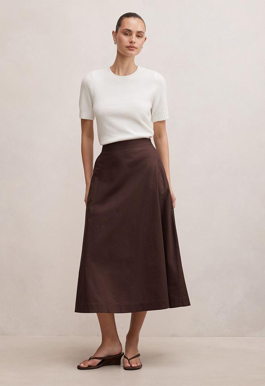 Forever New - Chrissy cotton midi skirt in chocolate