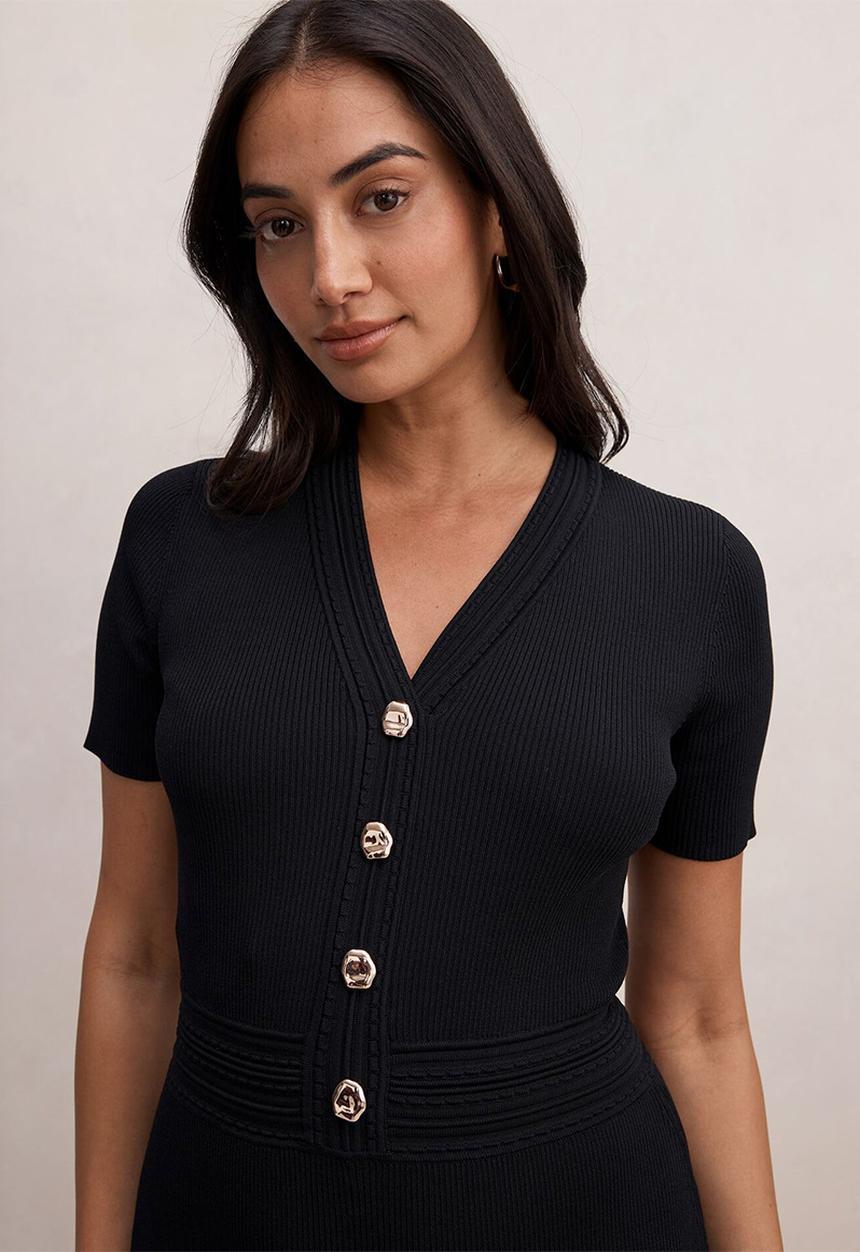 Forever New - Niki v-neck stitch knit dress in black