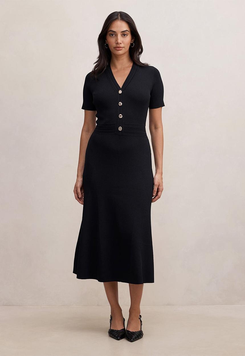 Forever New - Niki v-neck stitch knit dress in black
