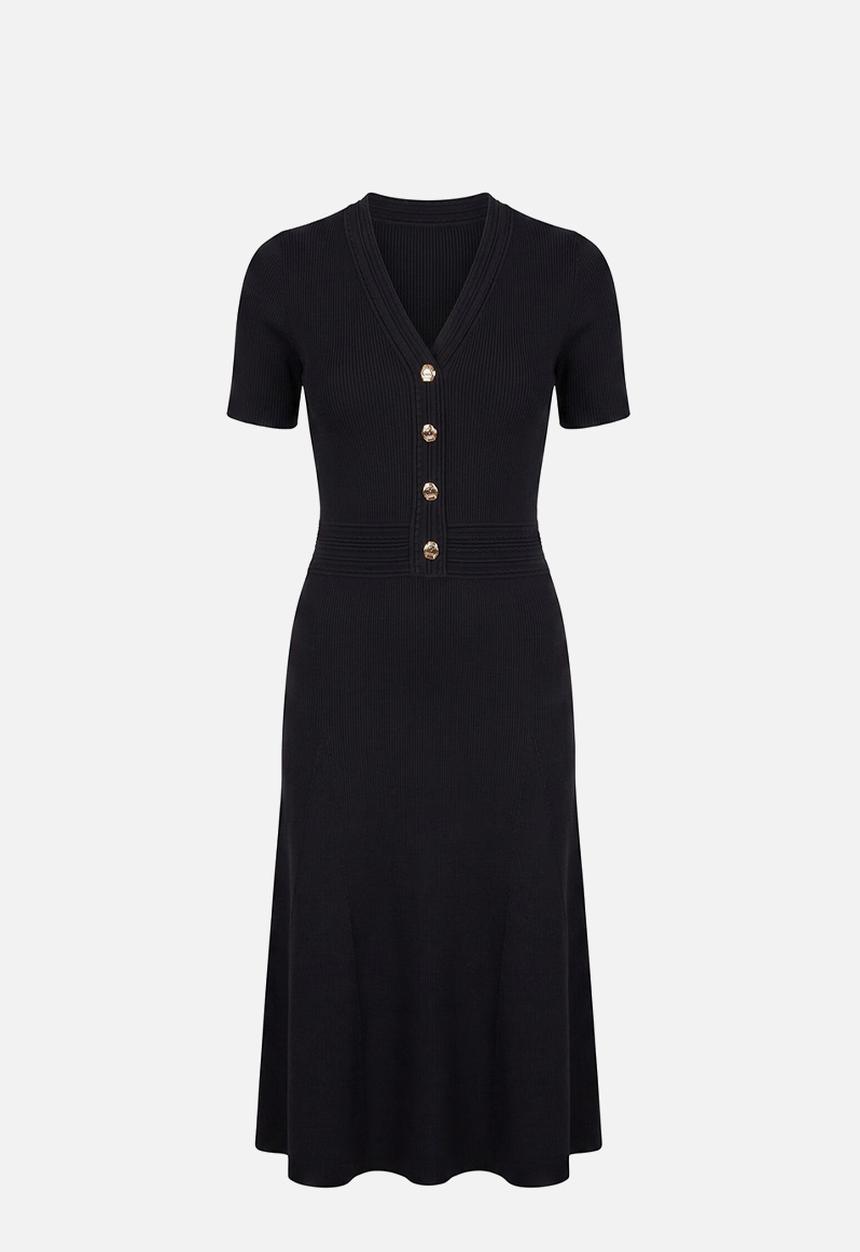 Forever New - Niki v-neck stitch knit dress in black