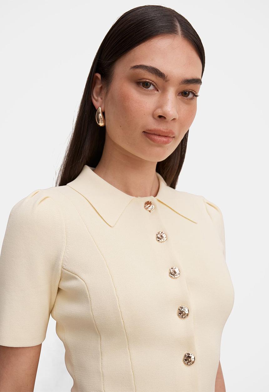 Forever New - Esther button knit top in lemon yellow co ord