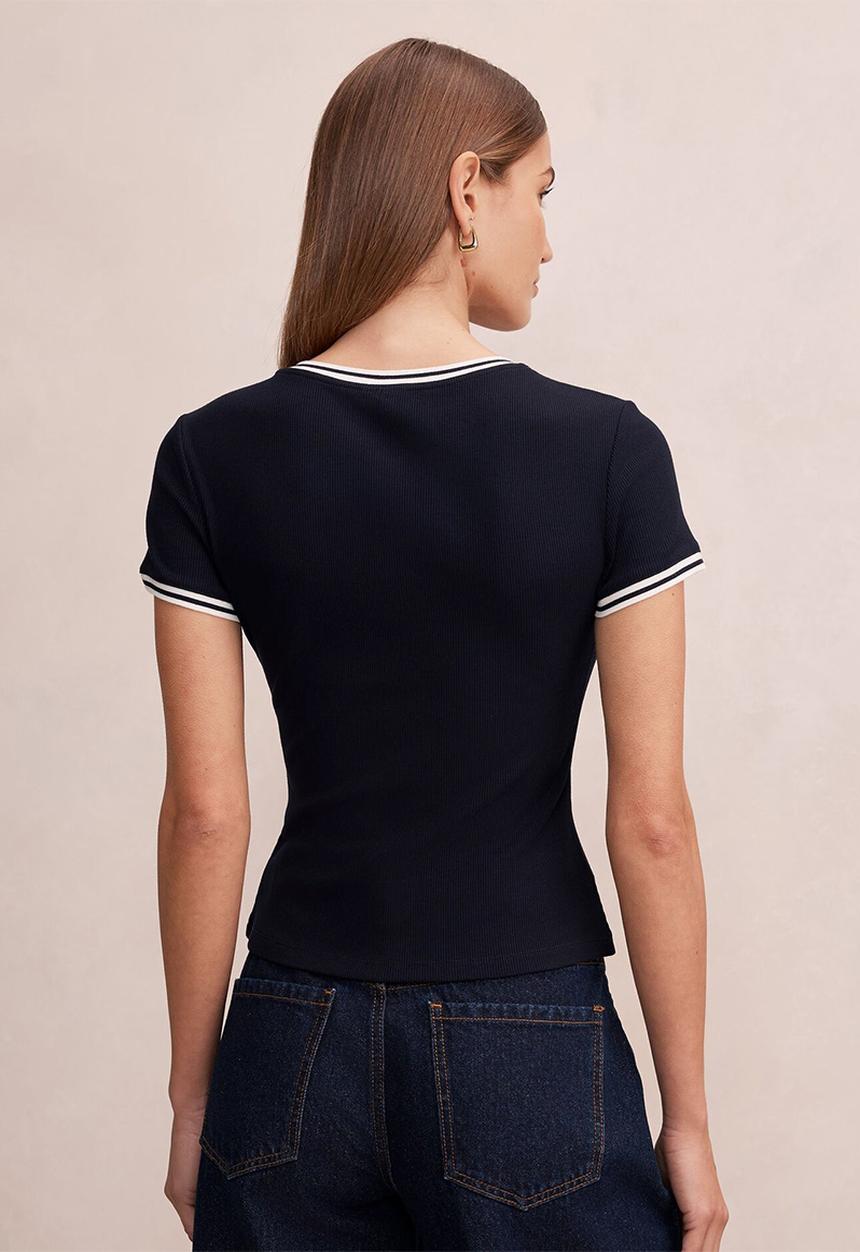 Forever New - Rosie tipped trim short sleeve t-shirt in navy