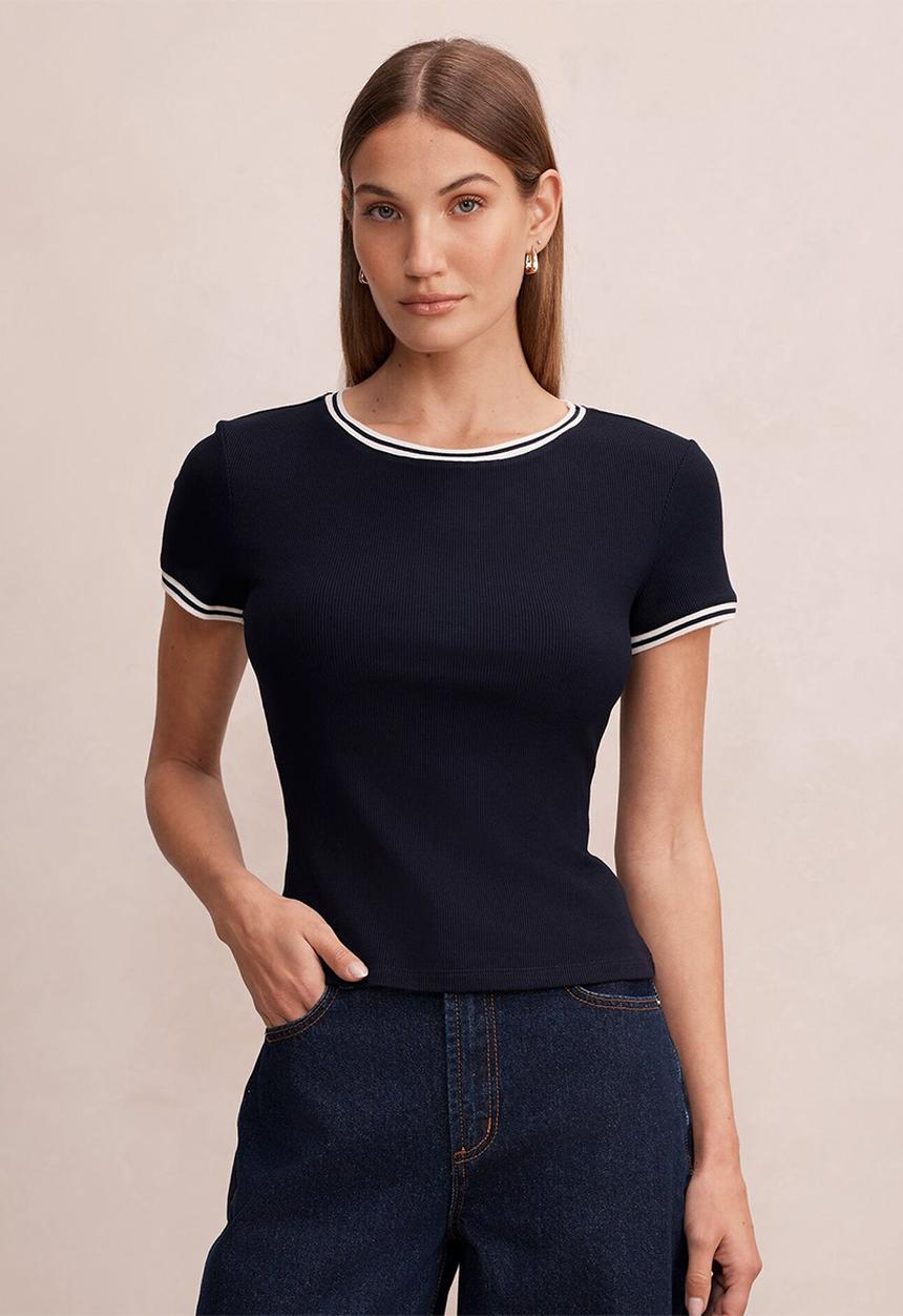 Forever New - Rosie tipped trim short sleeve t-shirt in navy