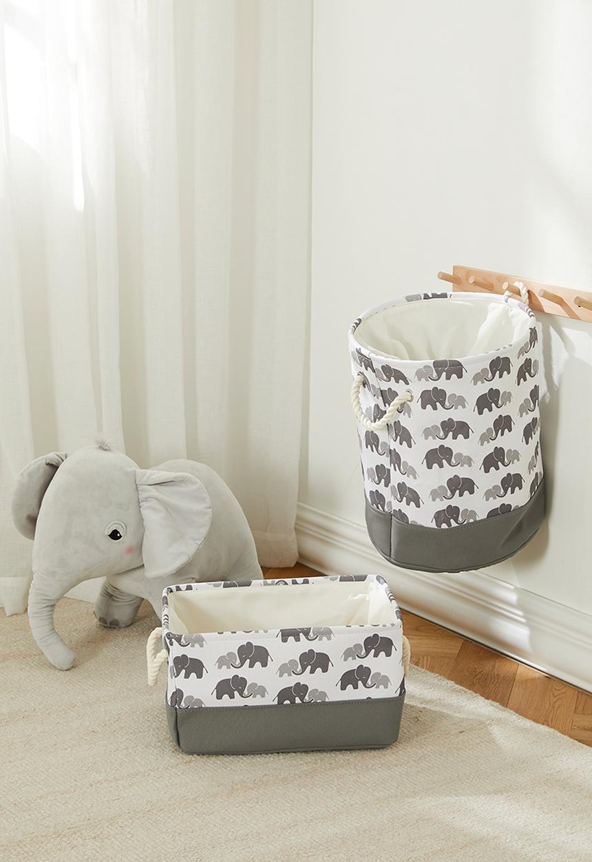 Pop Candy - Printed fabric toy storage basket  with rope handles - white/green