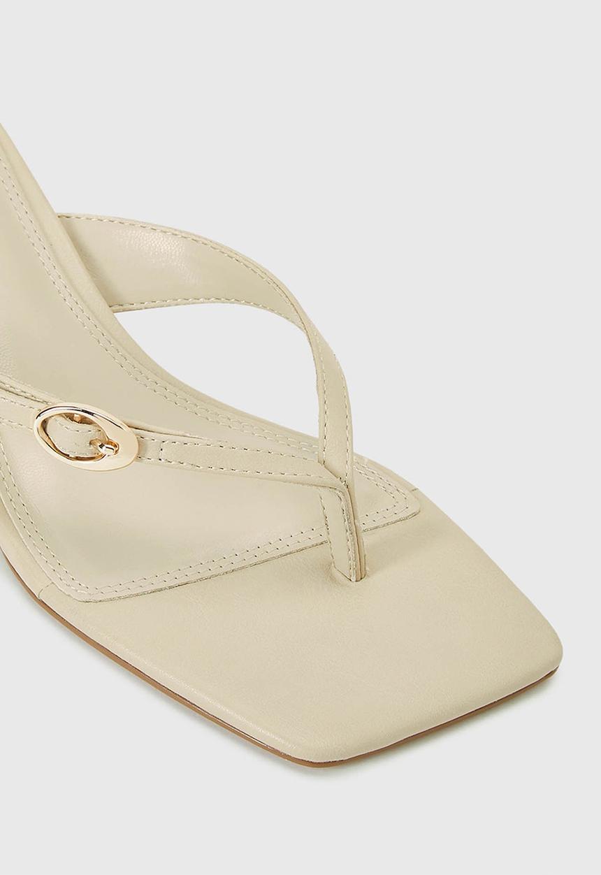 Forever New - Belinda 2 buckle detail thong heeled sandal in nude