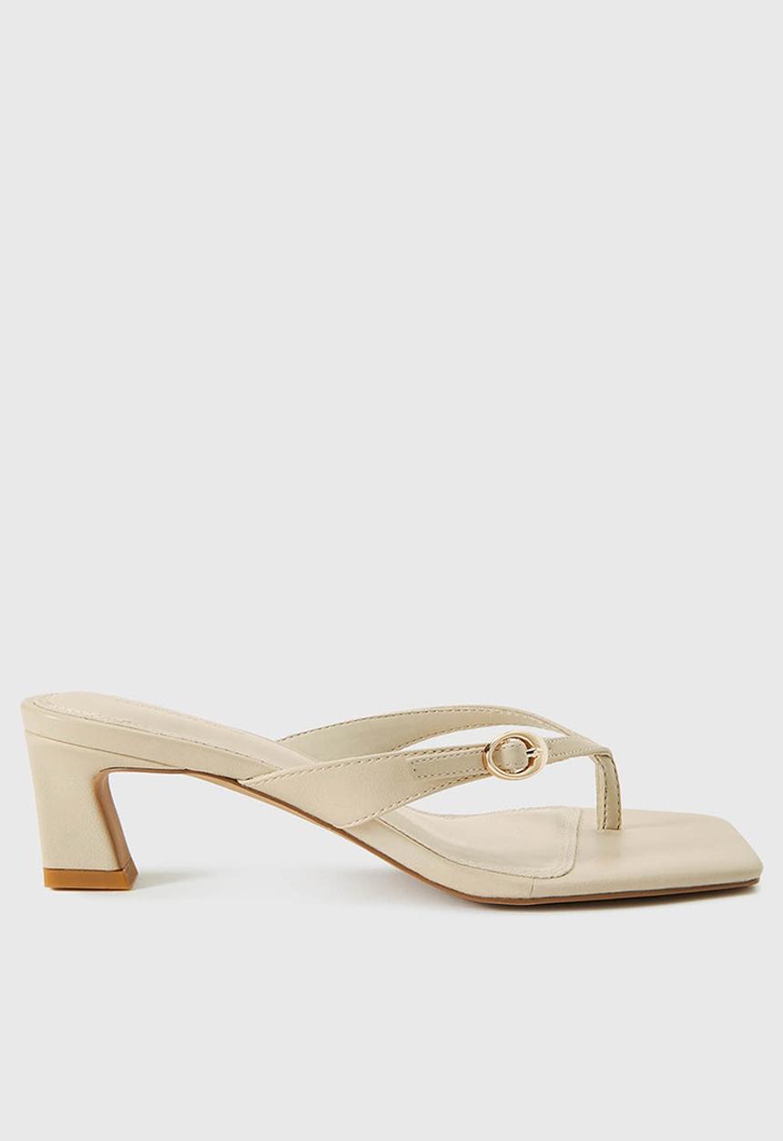 Forever New - Belinda 2 buckle detail thong heeled sandal in nude