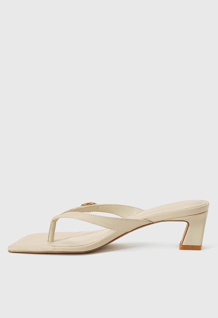 Forever New - Belinda 2 buckle detail thong heeled sandal in nude