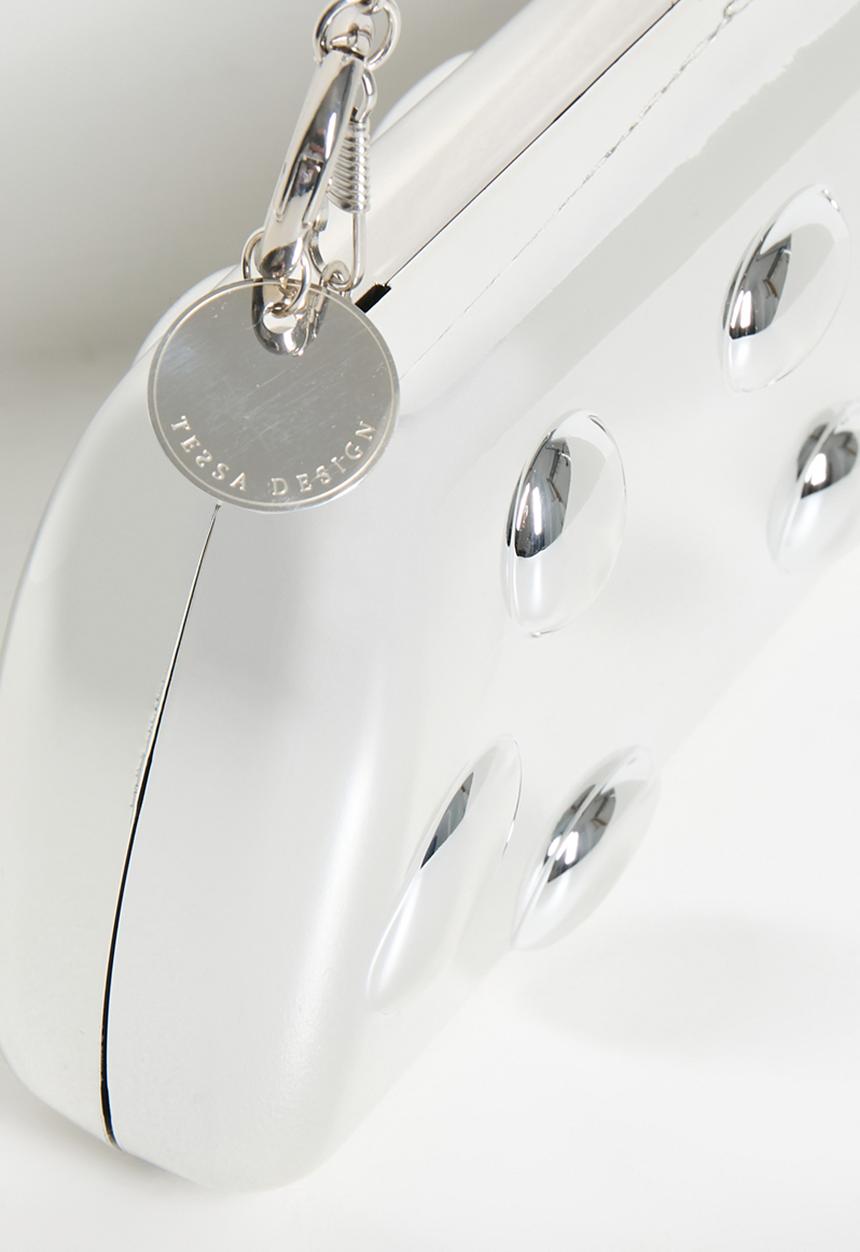 Tessa Design - Shea Sculpted Chrome Hard Clutch-Silver