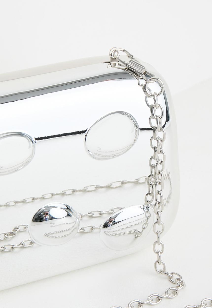 Tessa Design - Shea Sculpted Chrome Hard Clutch-Silver