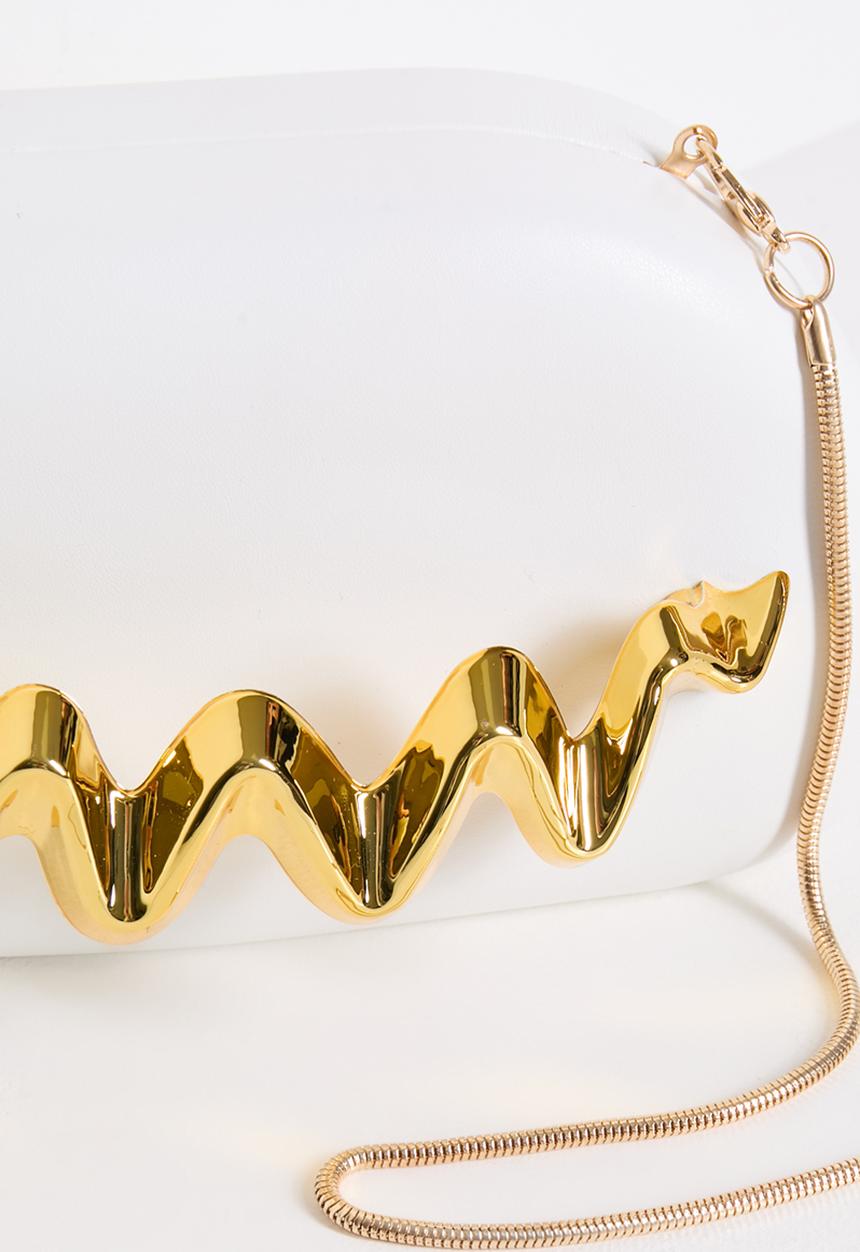 Tessa Design - Zion Hard Shell Clutch With Gold Wave-White
