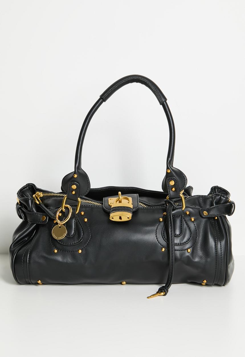 Tessa Design - Zivah Padlock Shoulder Bag With Gold Hardware - Black