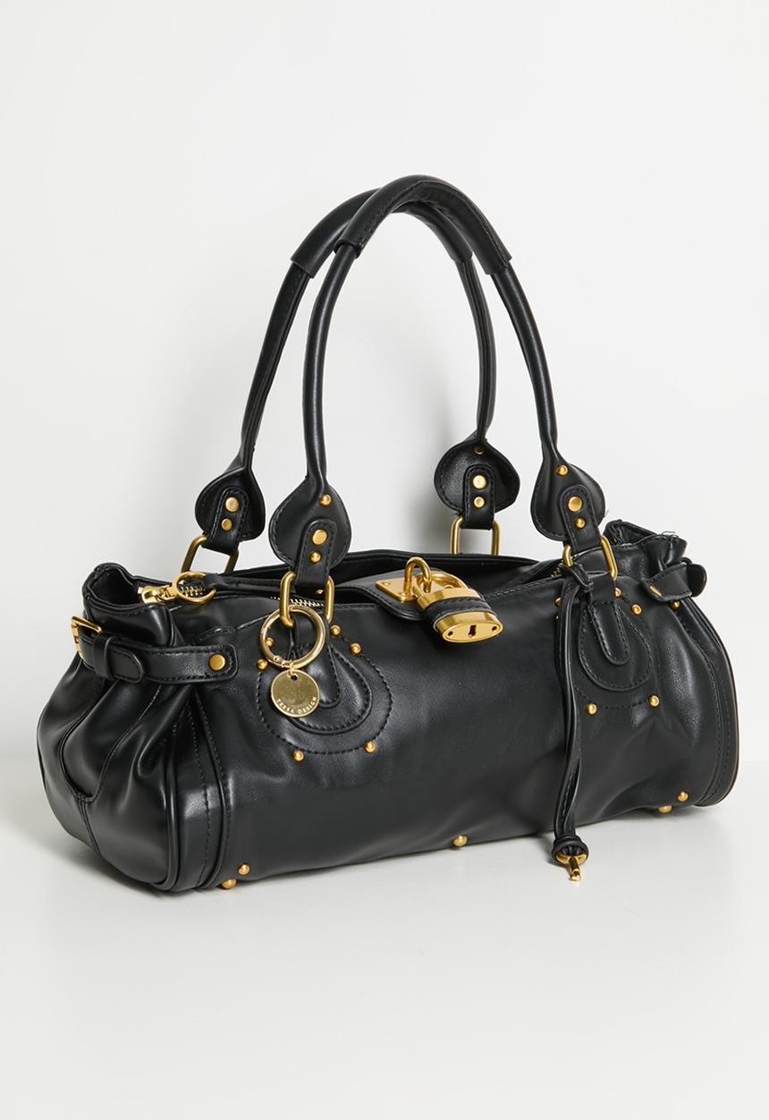 Tessa Design - Zivah Padlock Shoulder Bag With Gold Hardware - Black