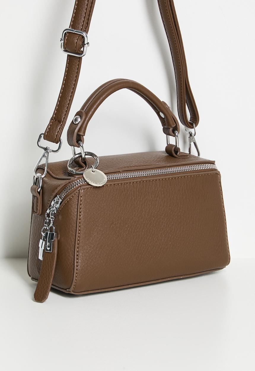 Tessa Design - Sloan Vanity Top Handle Bag With Silver Hardware-Brown