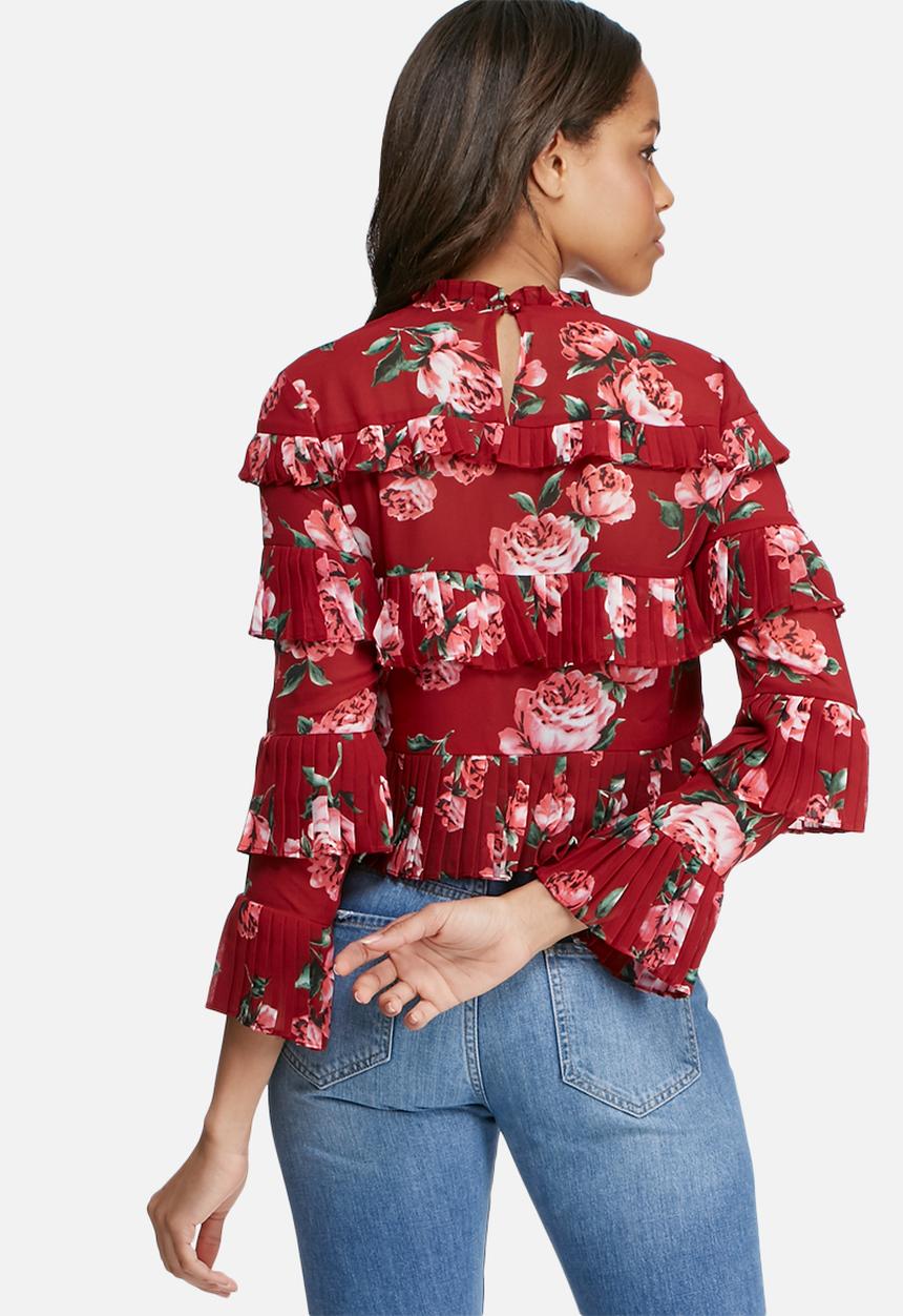 Missguided - Rose print ruffle blouse