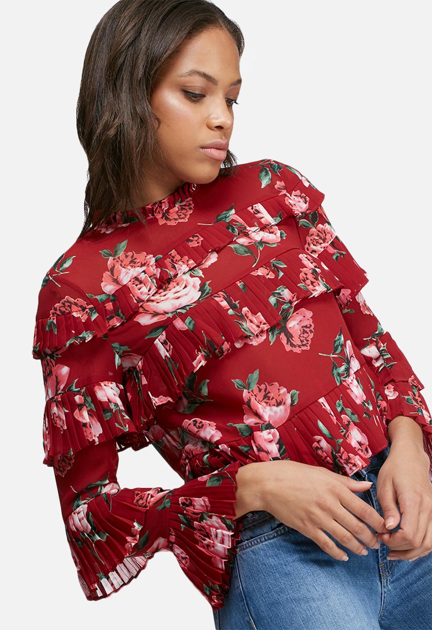 Missguided - Rose print ruffle blouse
