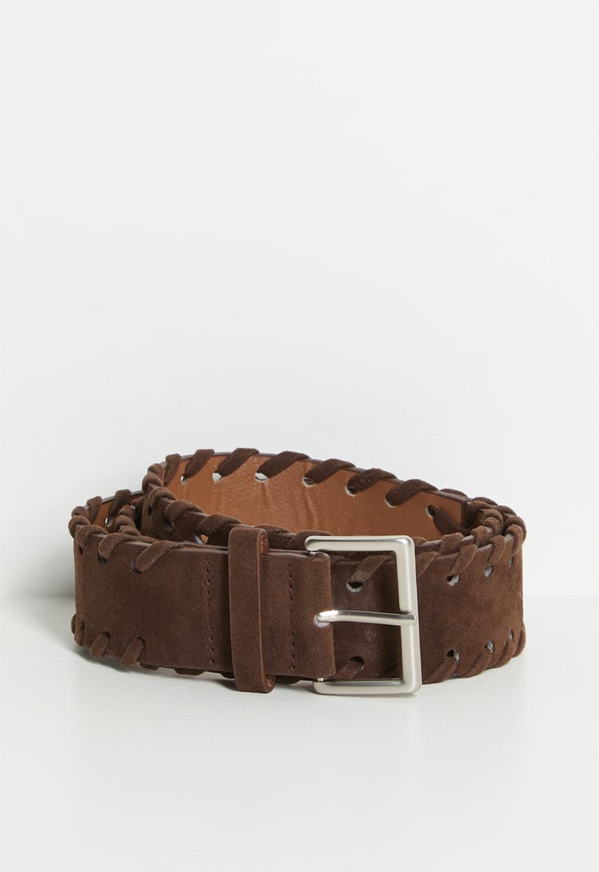 Tessa Design - Leighton Braided Edge Belt With Rectangular Silver Buckle - Brown