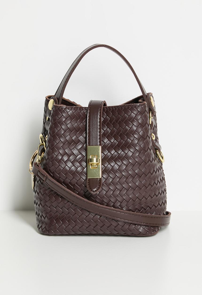Tessa Design - Tahlia Woven Tote With Gold Hardware - Brown
