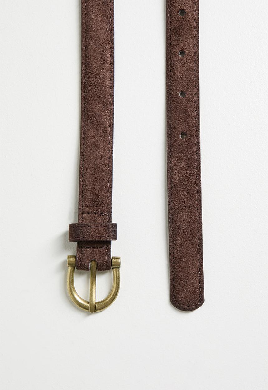 Tessa Design - Laine Oval Gold Buckle Belt With Double Belt Keeper - Brown