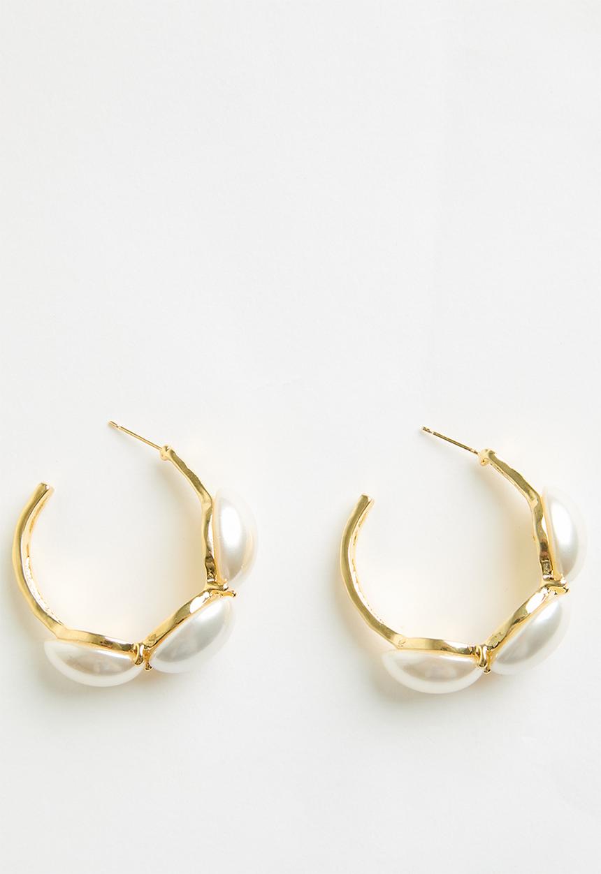 Tessa Design - Paris Pearl Studded Hoop Earrings - Gold