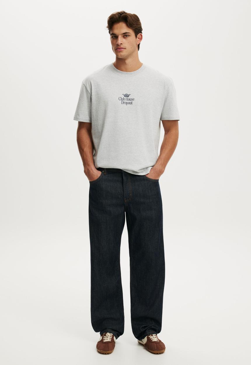 Cotton On - Everyday Fit Graphic T-Shirt-Grey Marle / Club House Dropout