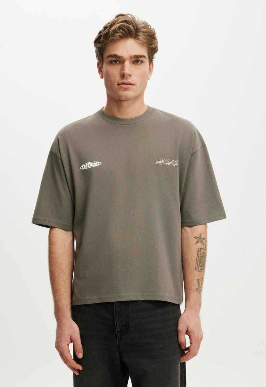 Cotton On - Cropped Fit Graphic T-Shirt-Slate Stone / Alter