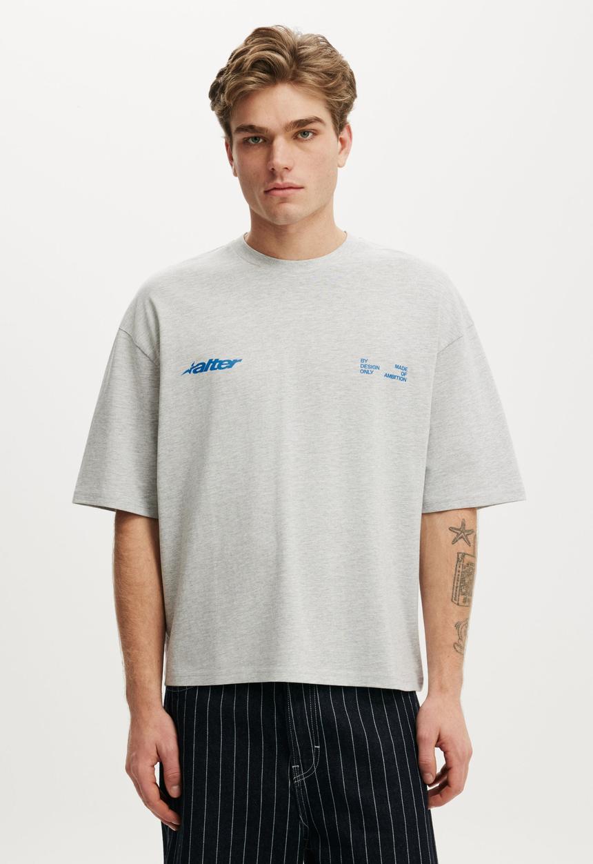 Cotton On - Cropped Fit Graphic T-Shirt-Grey Marle / Alter
