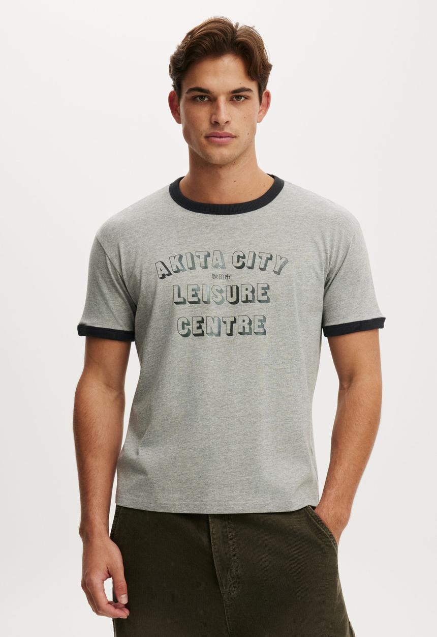Cotton On - Fitted Graphic T-Shirt-Grey Marle / Akita City