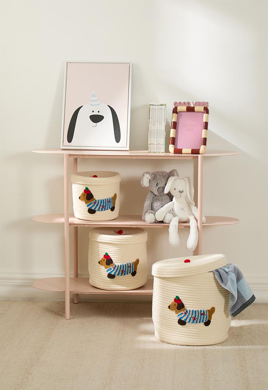 Pop Candy - 3 Piece daschund embroidered storage basket - cornsilk