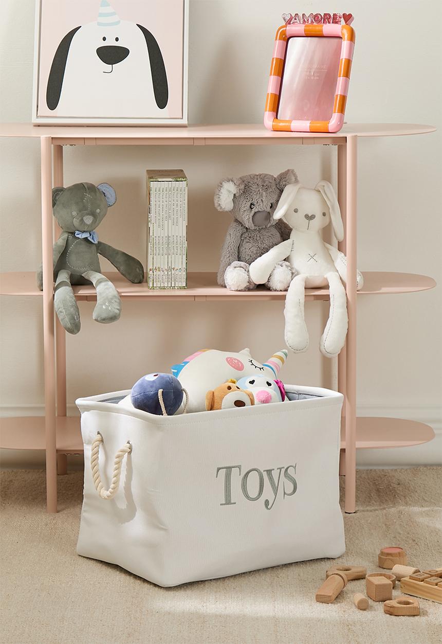 Pop Candy - Fabric toy storage basket  with rope handles - white/blue