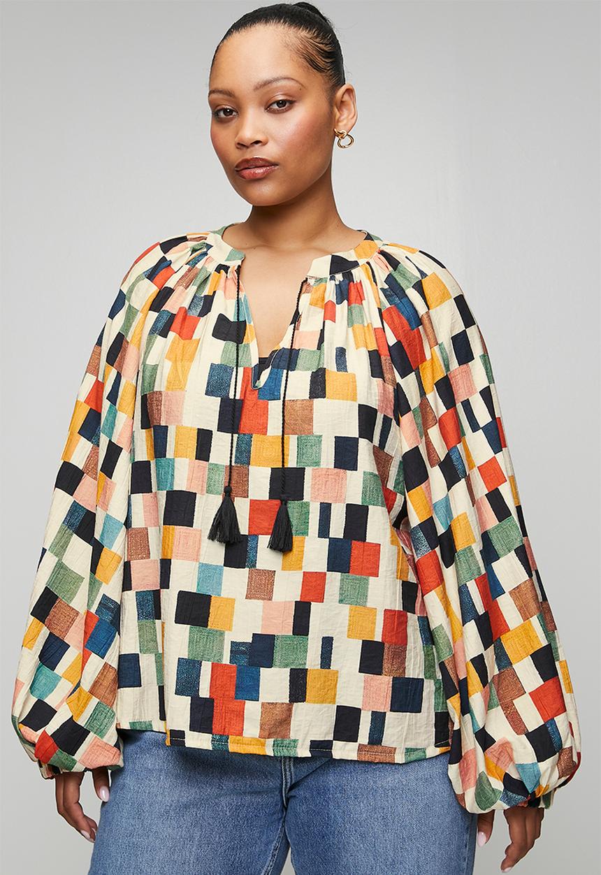 Me&B - Plus Tunic Top With Tassel Ties - Multicolour