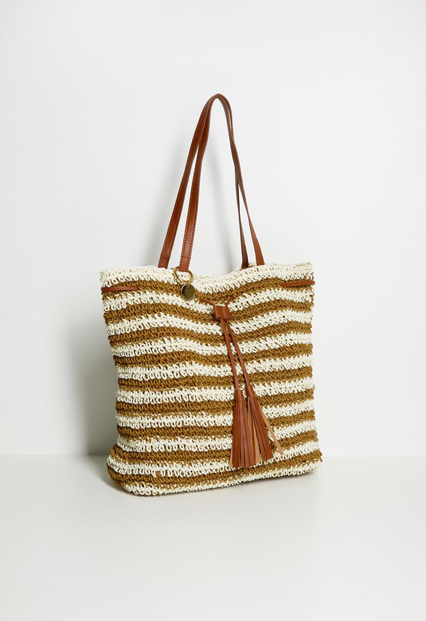 Tessa Design - Lanae Crochet Drawstring Bucket Bag - Natural