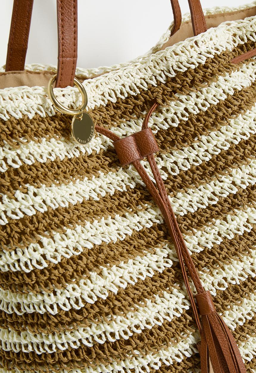 Tessa Design - Lanae Crochet Drawstring Bucket Bag - Natural